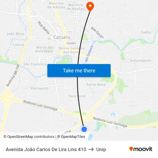 Avenida João Carlos De Lira Lins 410 to Unip map