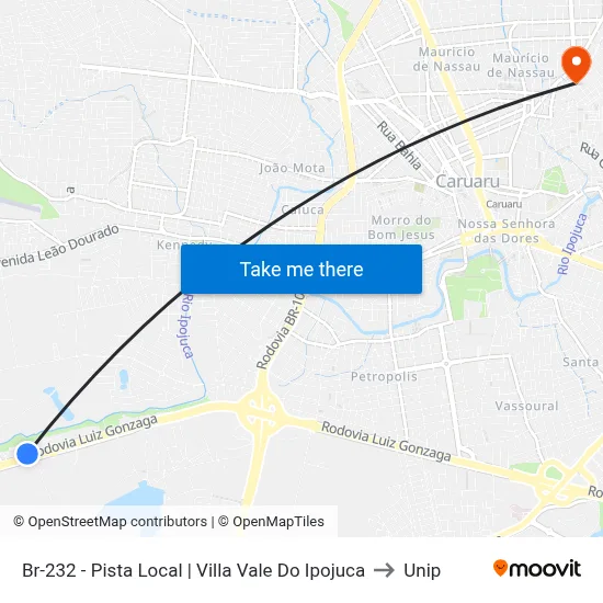 Br-232 - Pista Local | Villa Vale Do Ipojuca to Unip map