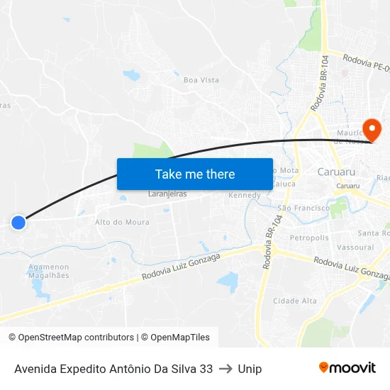 Avenida Expedito Antônio Da Silva 33 to Unip map