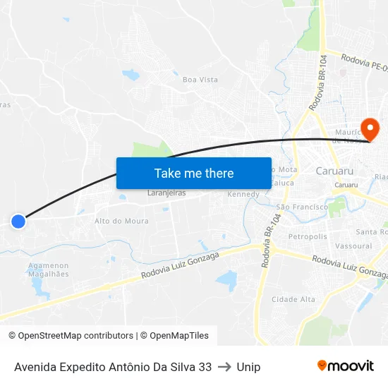 Avenida Expedito Antônio Da Silva 33 to Unip map