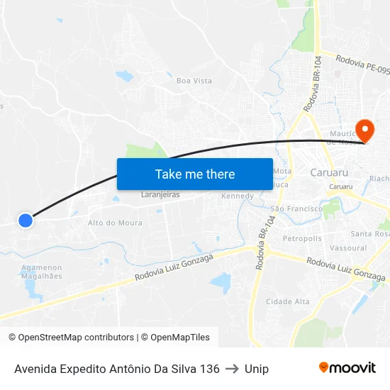 Avenida Expedito Antônio Da Silva 136 to Unip map