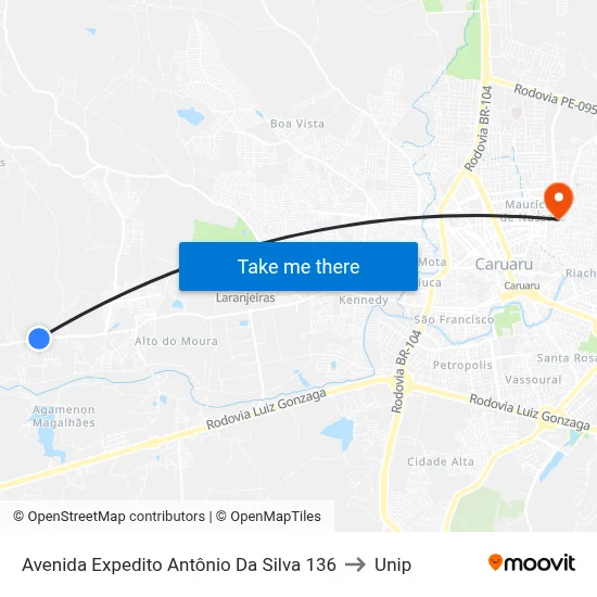 Avenida Expedito Antônio Da Silva 136 to Unip map