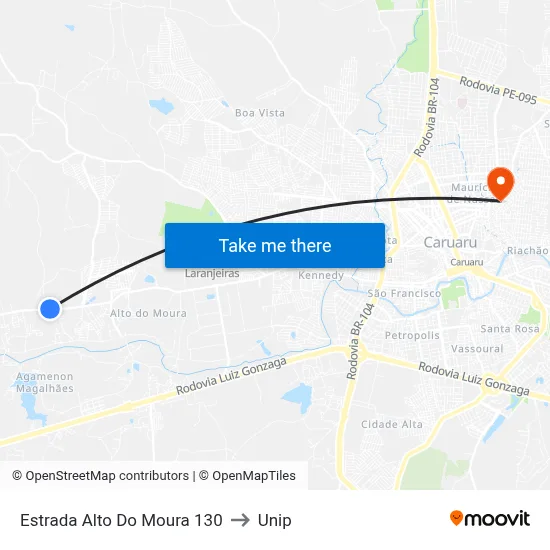 Estrada Alto Do Moura 130 to Unip map