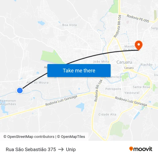Rua São Sebastião 375 to Unip map