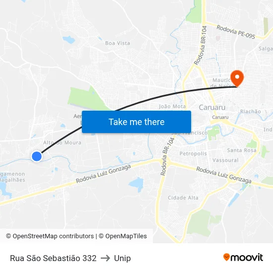 Rua São Sebastião 332 to Unip map