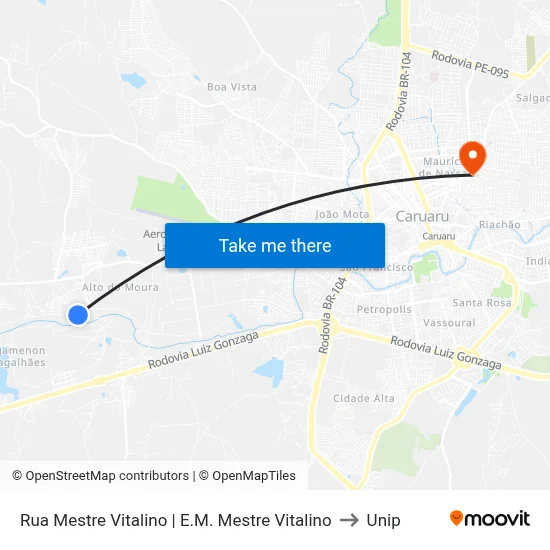 Rua Mestre Vitalino | E.M. Mestre Vitalino to Unip map