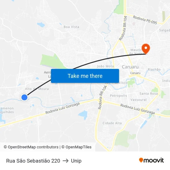 Rua São Sebastião 220 to Unip map