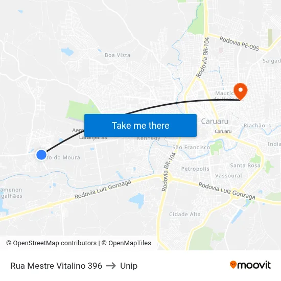 Rua Mestre Vitalino 396 to Unip map