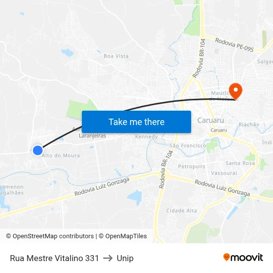 Rua Mestre Vitalino 331 to Unip map