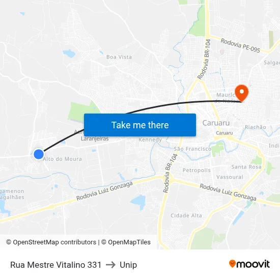 Rua Mestre Vitalino 331 to Unip map