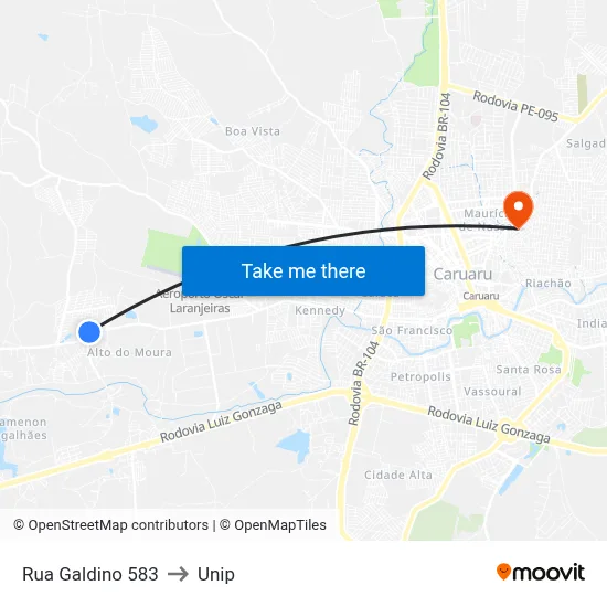 Rua Galdino 583 to Unip map