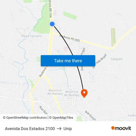 Avenida Dos Estados 2100 to Unip map