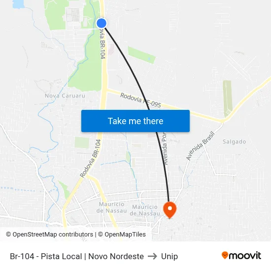 Br-104 - Pista Local | Novo Nordeste to Unip map