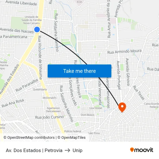 Av. Dos Estados | Petrovia to Unip map