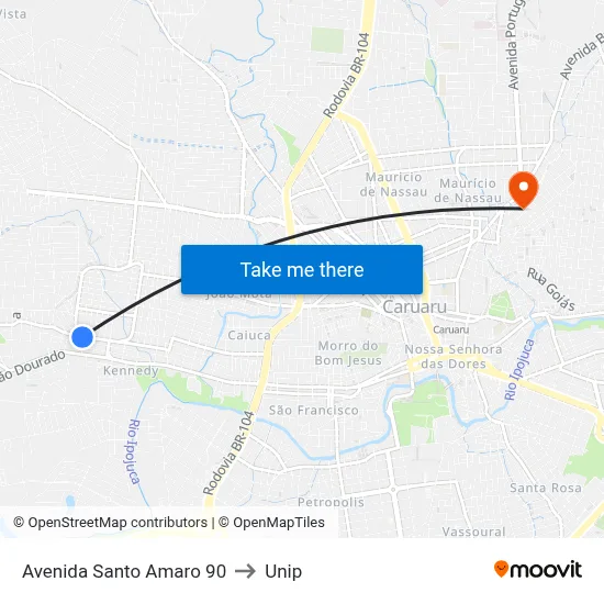 Avenida Santo Amaro 90 to Unip map