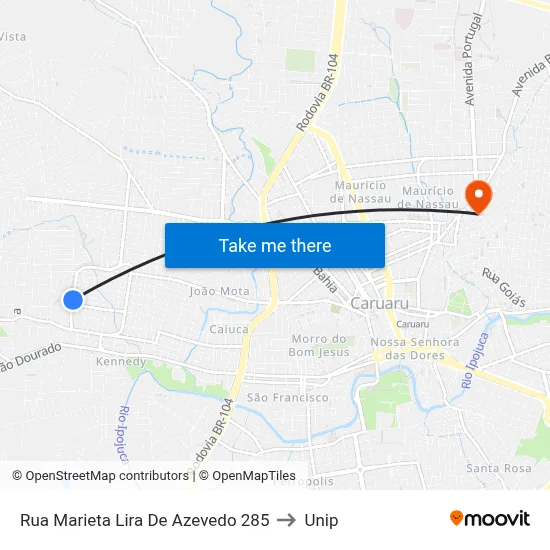 Rua Marieta Lira De Azevedo 285 to Unip map
