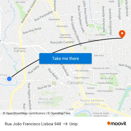 Rua João Francisco Lisboa 948 to Unip map