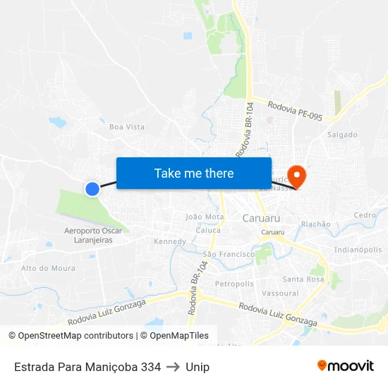 Estrada Para Maniçoba 334 to Unip map