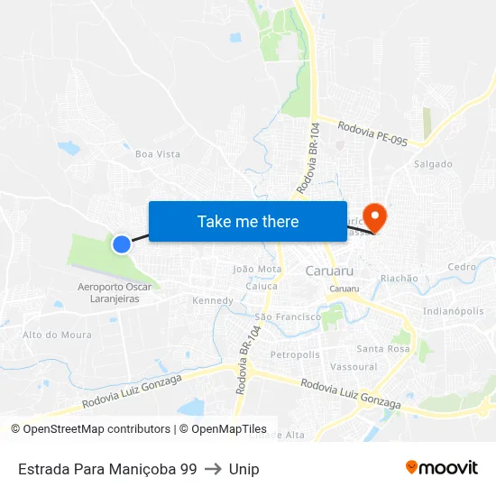 Estrada Para Maniçoba 99 to Unip map