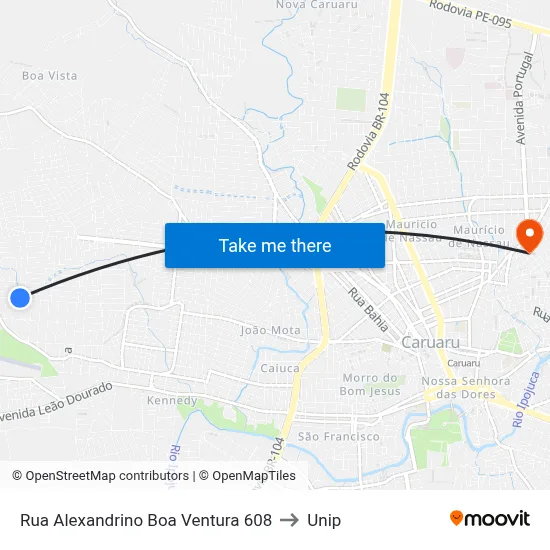 Rua Alexandrino Boa Ventura 608 to Unip map