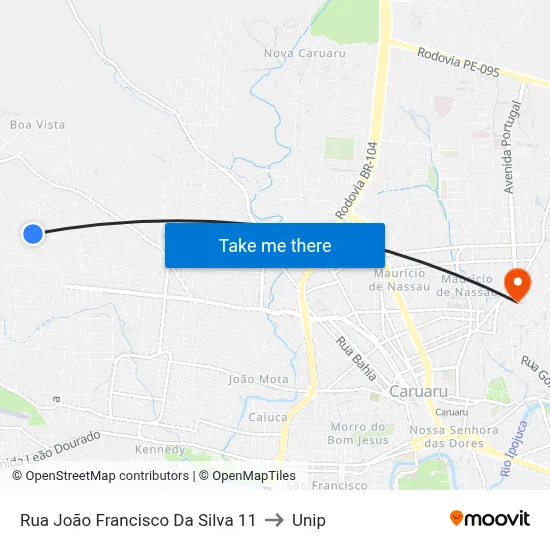 Rua João Francisco Da Silva 11 to Unip map