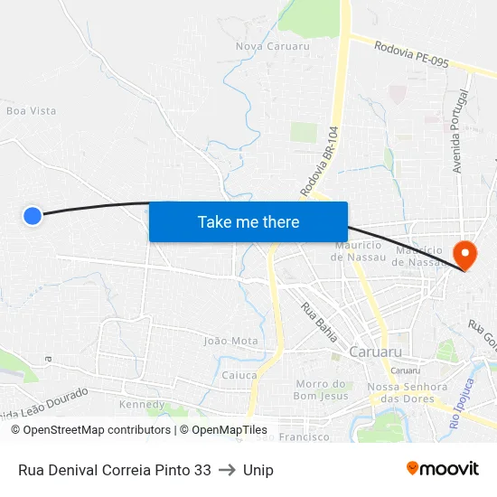 Rua Denival Correia Pinto 33 to Unip map
