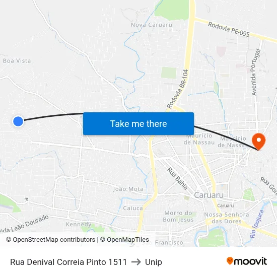 Rua Denival Correia Pinto 1511 to Unip map