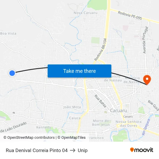 Rua Denival Correia Pinto 04 to Unip map