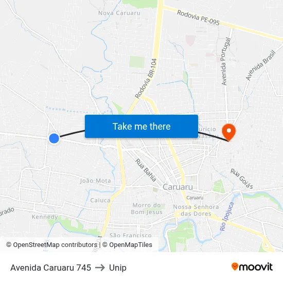 Avenida Caruaru 745 to Unip map