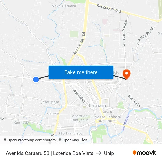 Avenida Caruaru 58 | Lotérica Boa Vista to Unip map