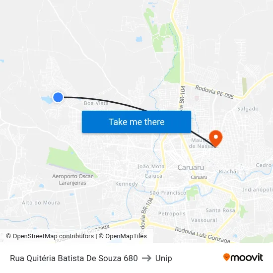 Rua Quitéria Batista De Souza 680 to Unip map