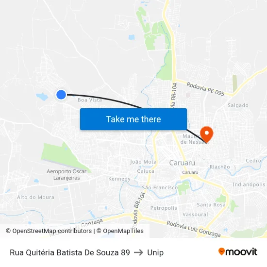 Rua Quitéria Batista De Souza 89 to Unip map