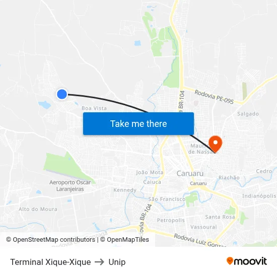 Terminal Xique-Xique to Unip map