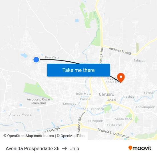 Avenida Prosperidade 36 to Unip map