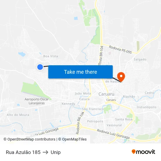 Rua Azulão 185 to Unip map