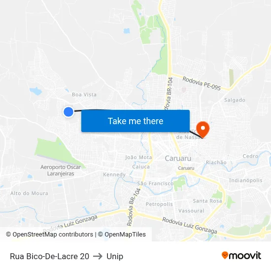 Rua Bico-De-Lacre 20 to Unip map