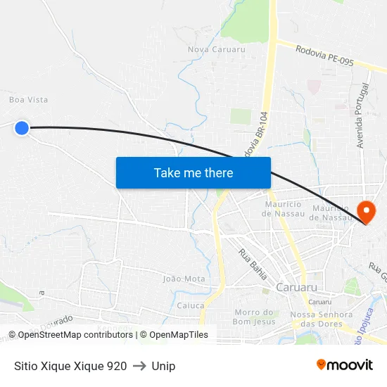 Sitio Xique Xique 920 to Unip map