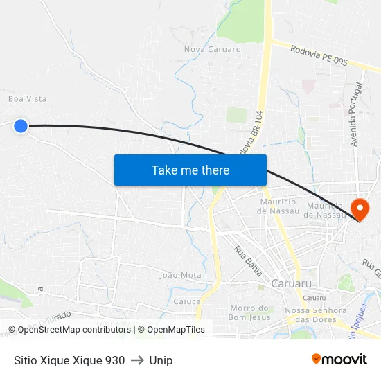 Sitio Xique Xique 930 to Unip map