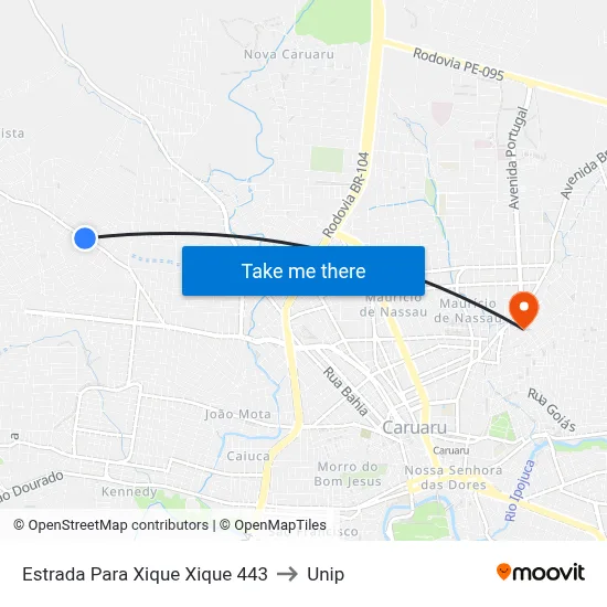 Estrada Para Xique Xique 443 to Unip map