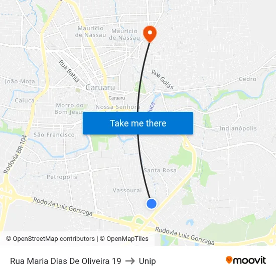 Rua Maria Dias De Oliveira 19 to Unip map