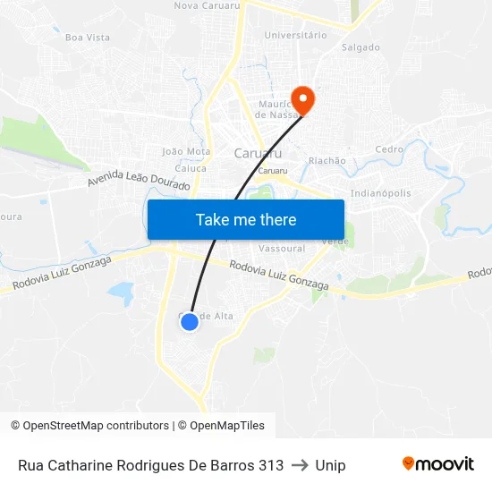 Rua Catharine Rodrigues De Barros 313 to Unip map
