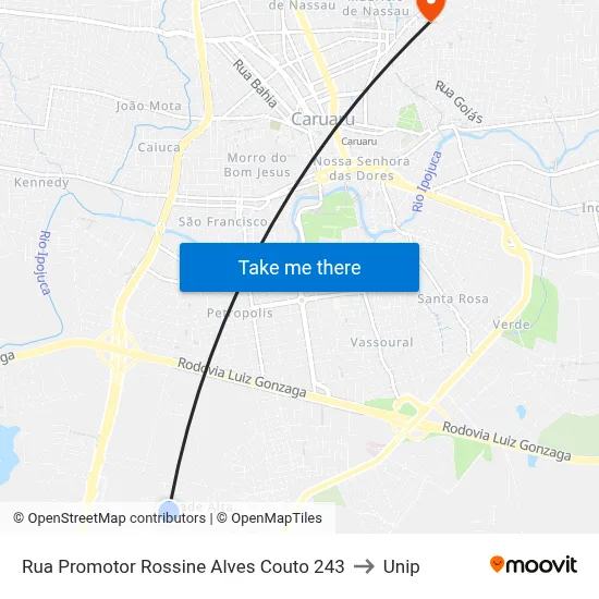 Rua Promotor Rossine Alves Couto 243 to Unip map