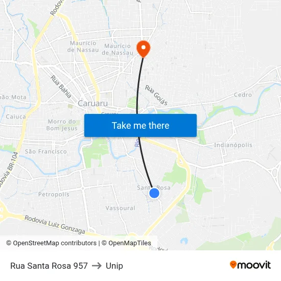 Rua Santa Rosa 957 to Unip map