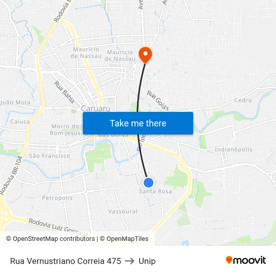 Rua Vernustriano Correia 475 to Unip map