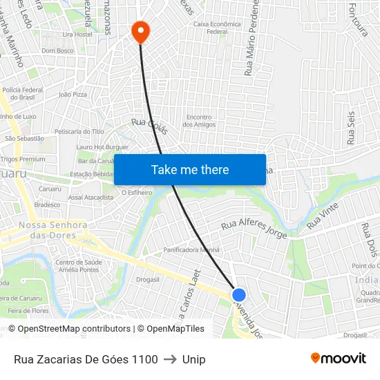 Rua Zacarias De Góes 1100 to Unip map