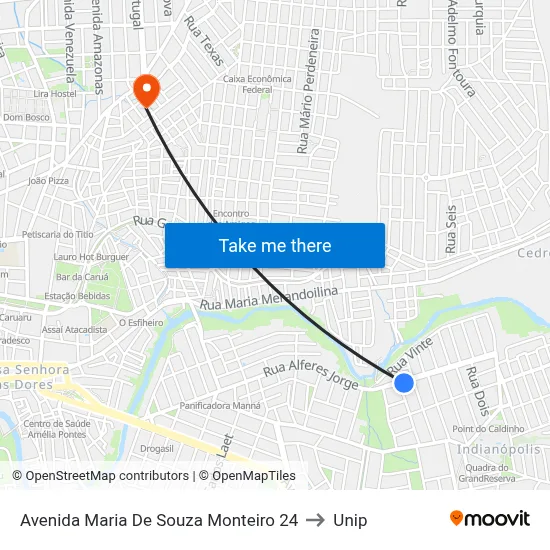 Avenida Maria De Souza Monteiro 24 to Unip map