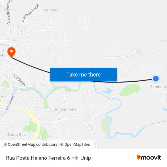 Rua Poeta Heleno Ferreira 6 to Unip map