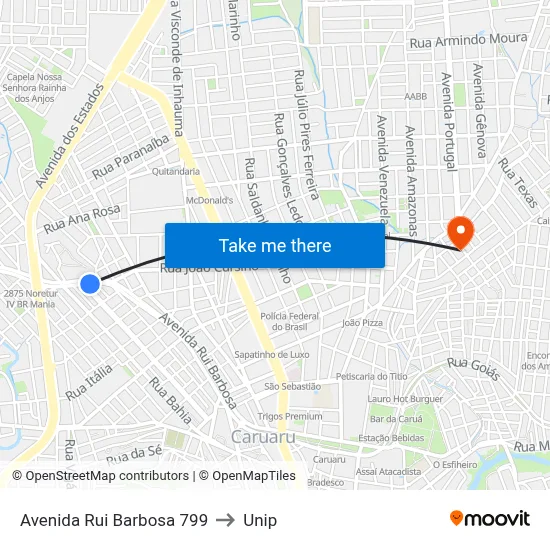 Avenida Rui Barbosa 799 to Unip map