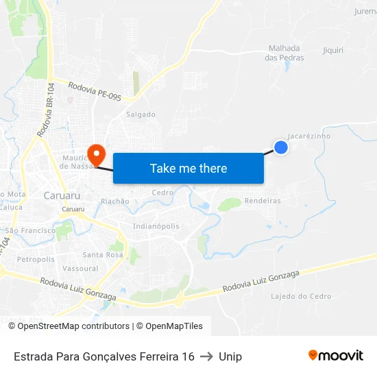 Estrada Para Gonçalves Ferreira 16 to Unip map