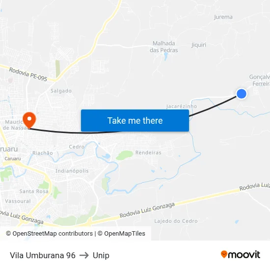Vila Umburana 96 to Unip map